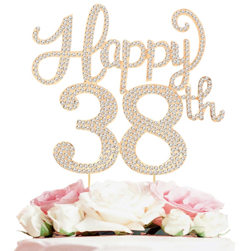 LASKYER Happy 38th Birthday Decorations,38th Birthday Gold Rhinestone Cake Topper - Cheers to 38 Years Old Bday Party Metal Sparkly Cake Centerpieces Sign. - Image 1